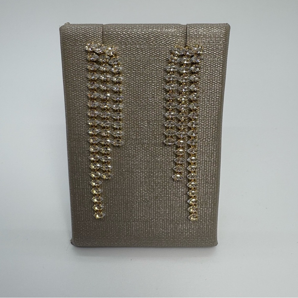 Long Gold Clear Cubic Zirconia Tassel Fringe Dangle Earrings, Brand New